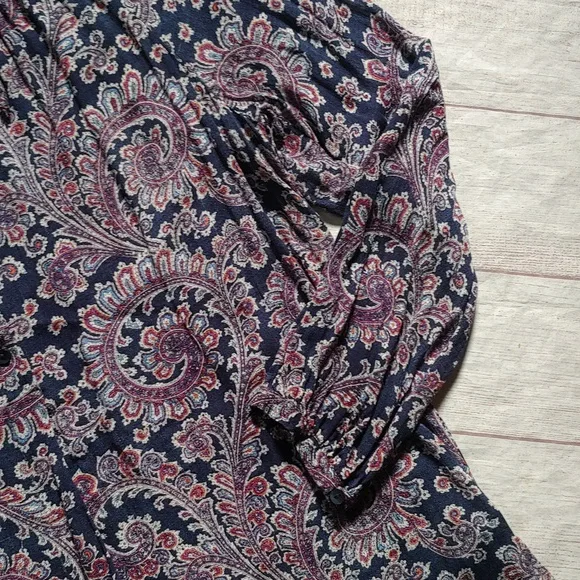 Lucky Brand Blue and Pink Flowy Blouse With Tie - Picture 3 of 10